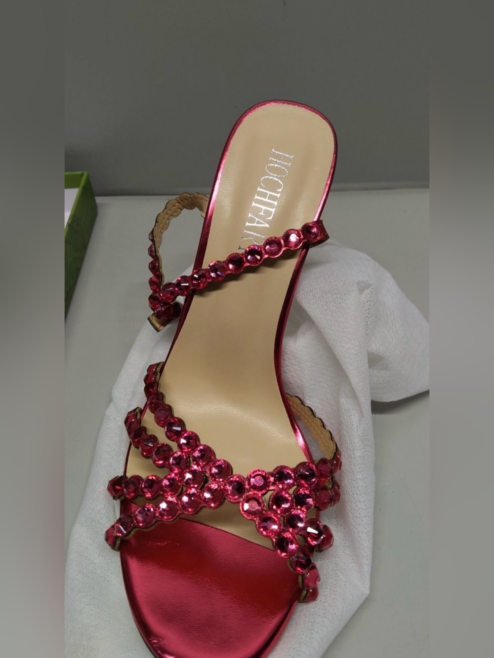 Hochfart Women’s Pink Rhinestone Strap Stiletto High Heel Sandals - US Size 6.5 - Picture 2 of 12